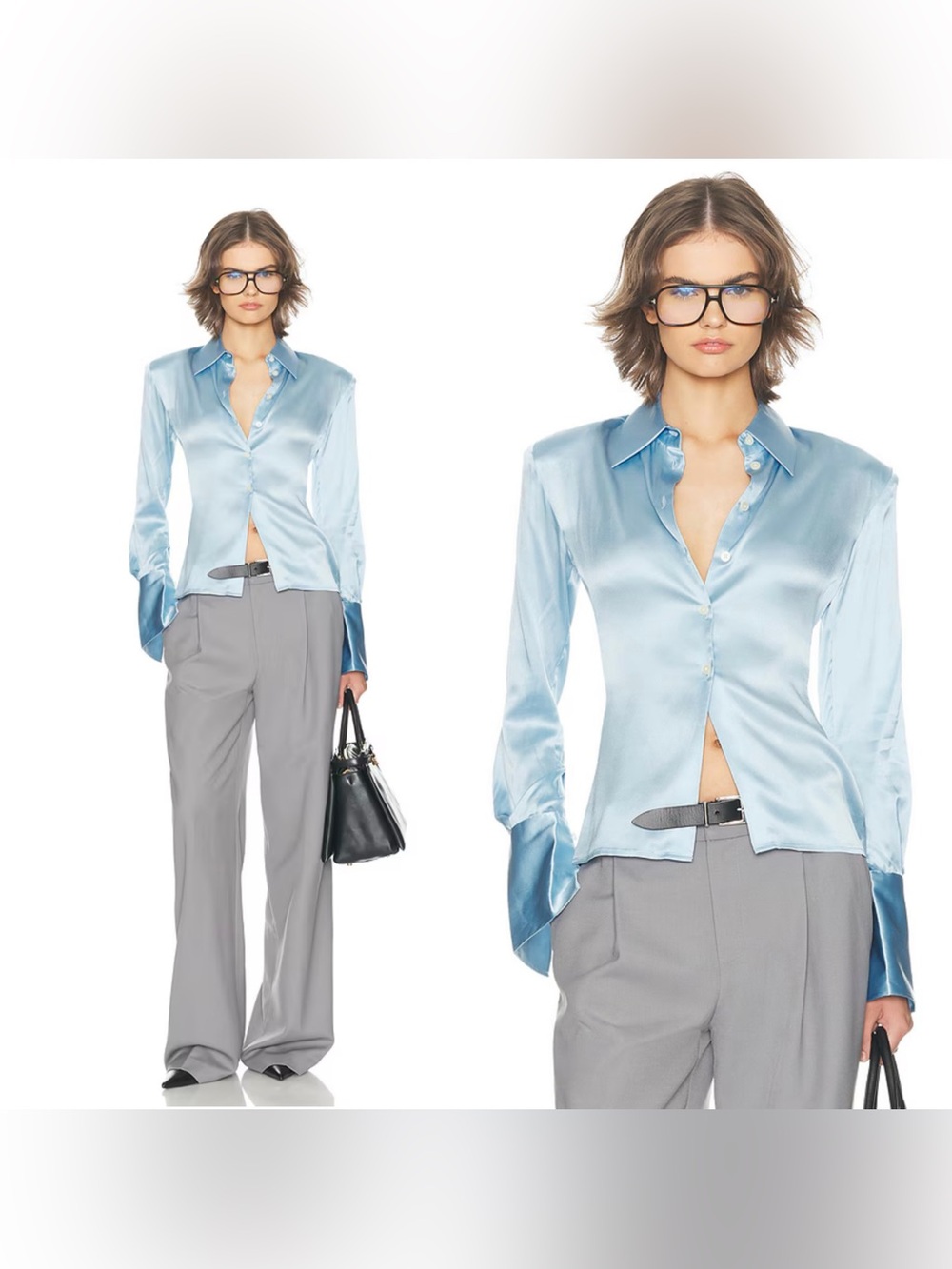 NWT Helsa The Silk Charmeuse Shirt in Sky Blue